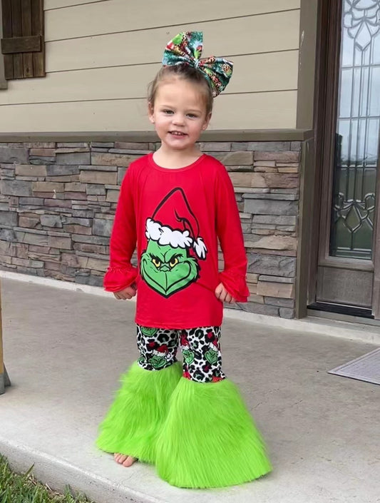 Girls Christmas Outfits Long Sleeves Fur Pants