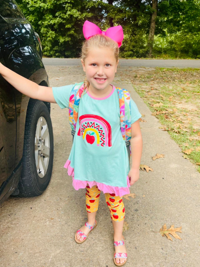 Girls Apples Outfits Short Sleeves Yellow Pants