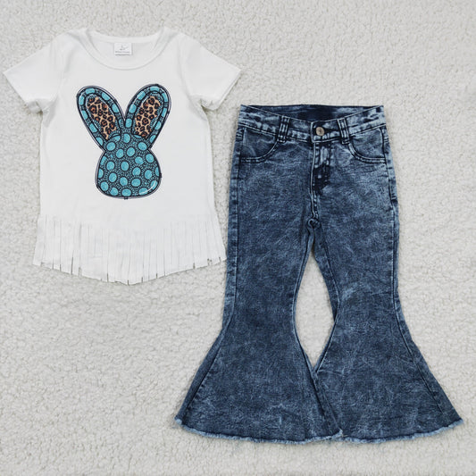 Girls Bunny Outfits Short Sleeves Blue Jeans