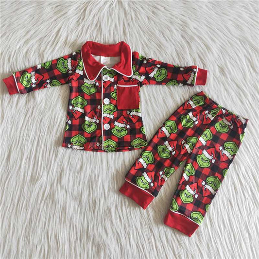 Boys Christmas Pajamas Long Sleeves Pants Plaid