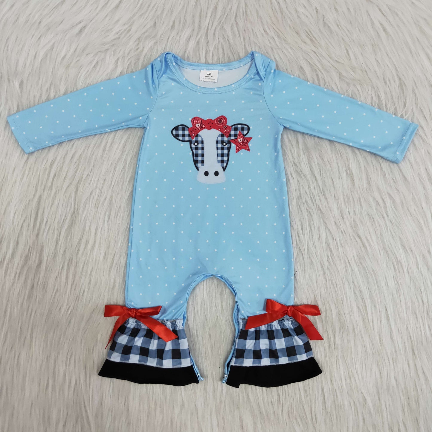 Girls Cow Rompers Sky Blue