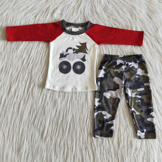 Boys Christmas Tractor Outfits Long Sleeves Joggers Camouflage