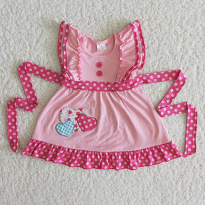 Girls Valentine's Day Embroidery Loving Heart Pink Dress