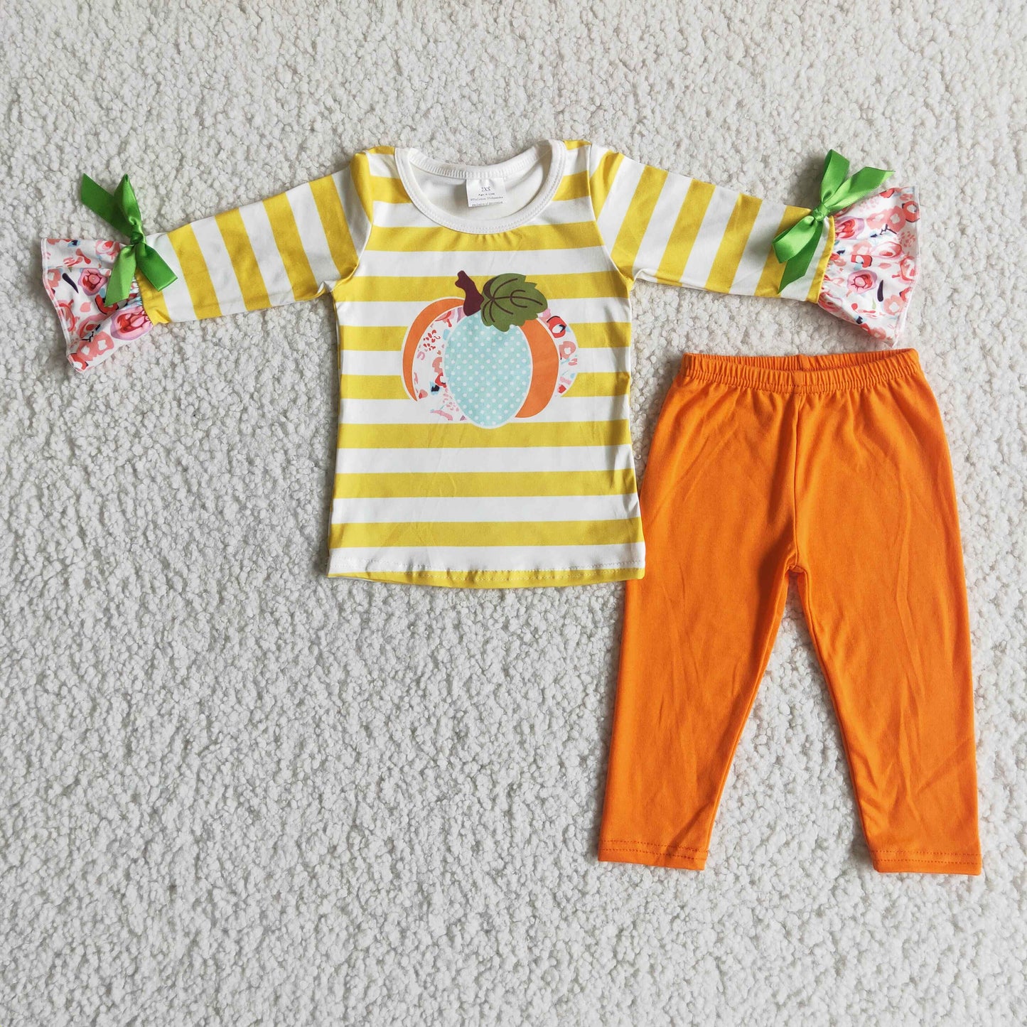 Baby Girls Long Sleeves Orange Pants Pumpkin Outfits Stripe Clothing