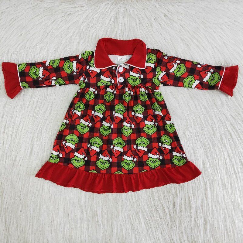 Girls Christmas Gown Long Sleeves Pajamas Plaid