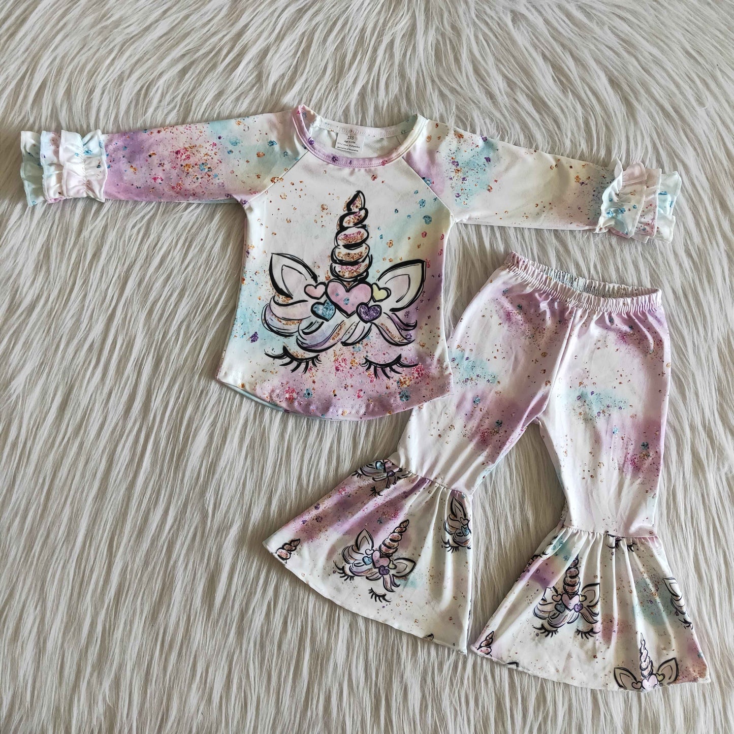 Girls Unicorn Outfits Long Sleeves Bell Bottom Pants