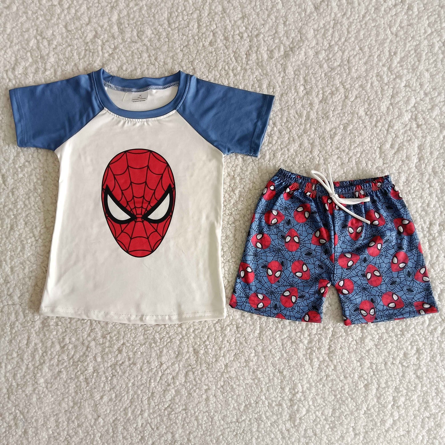 Boys Cartoon Outfits Short Sleeves Blue Shorts