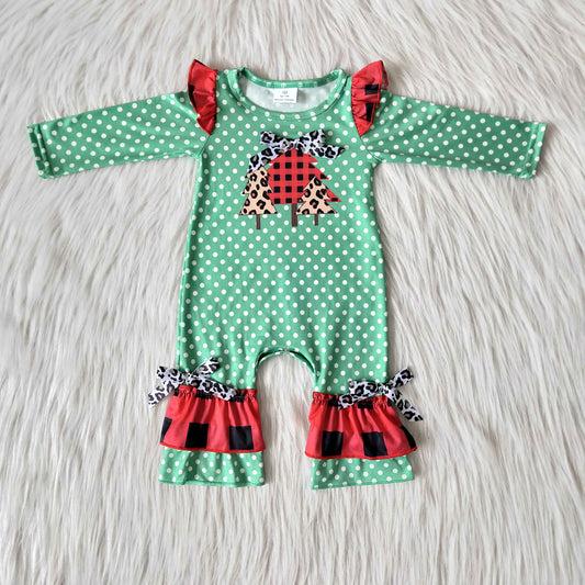 Girls Christmas Tree Rompers Green