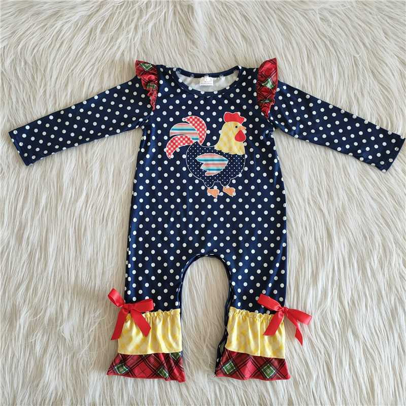 Girls Chicken Rompers Navy