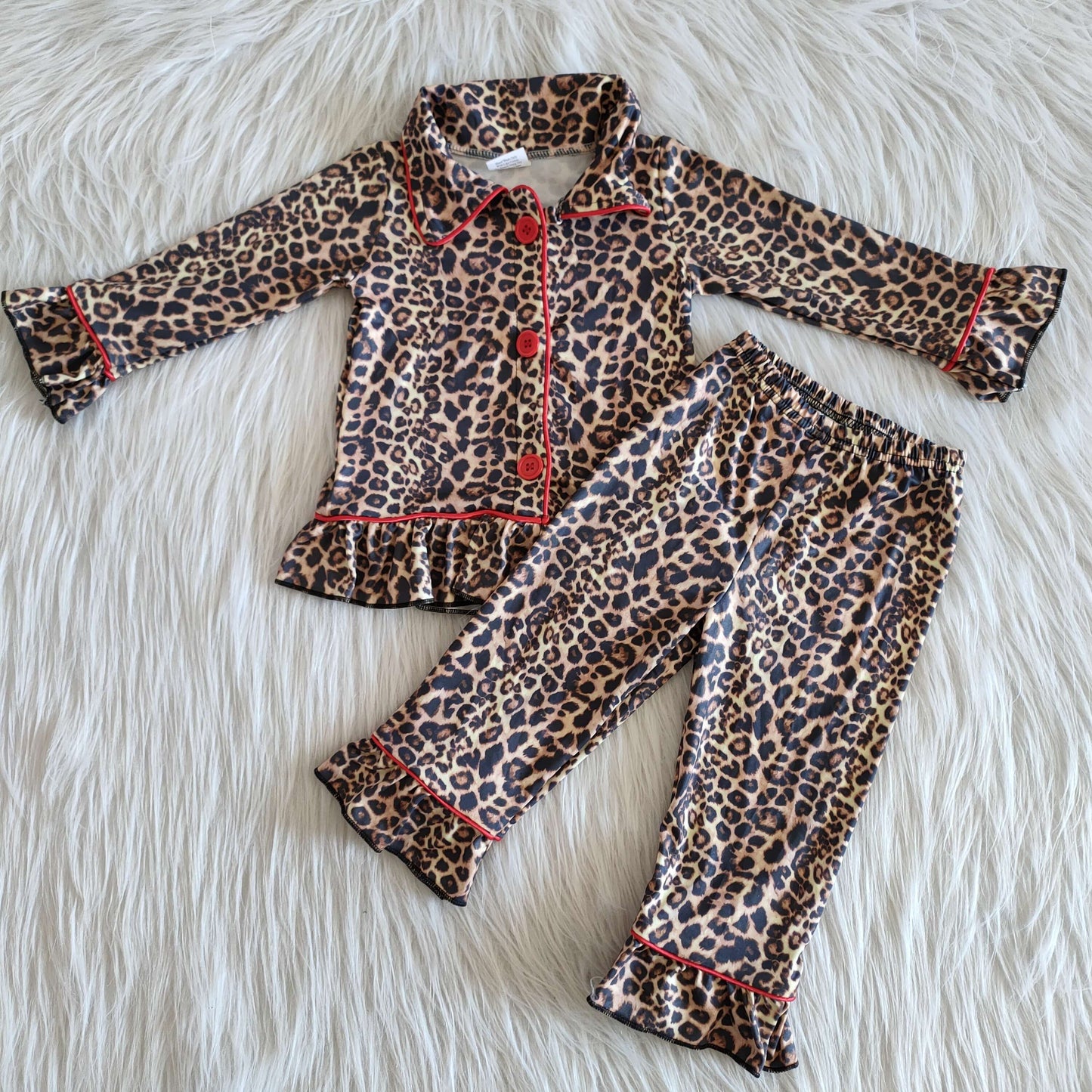 Girls Cheetah Pajamas Long Sleeves Pants Leopard