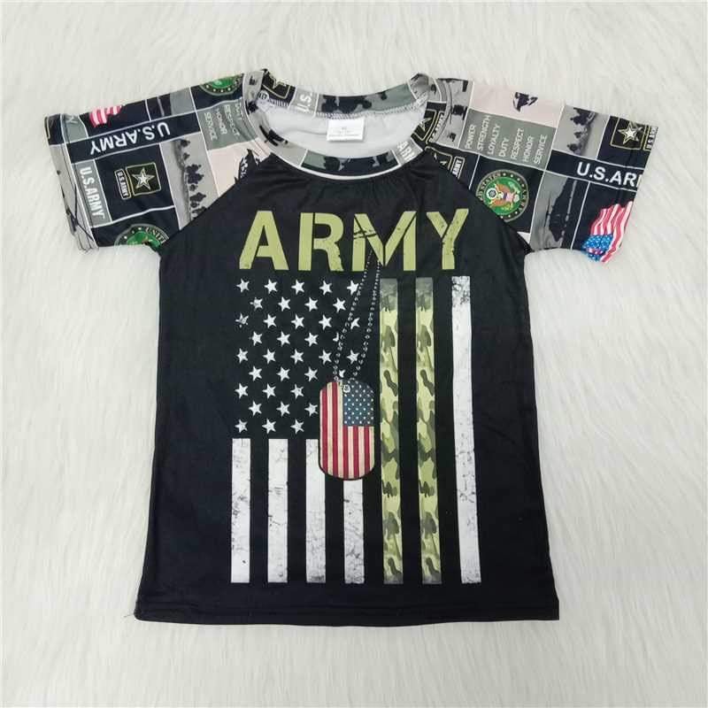 Boys Army Shirt Top Short Sleeves