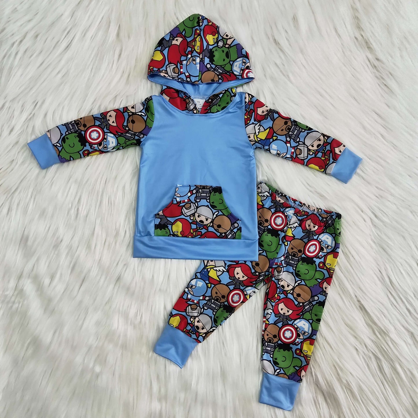 Boys Cartoon Outfits Long Sleeves Hoodies Joggers Blue