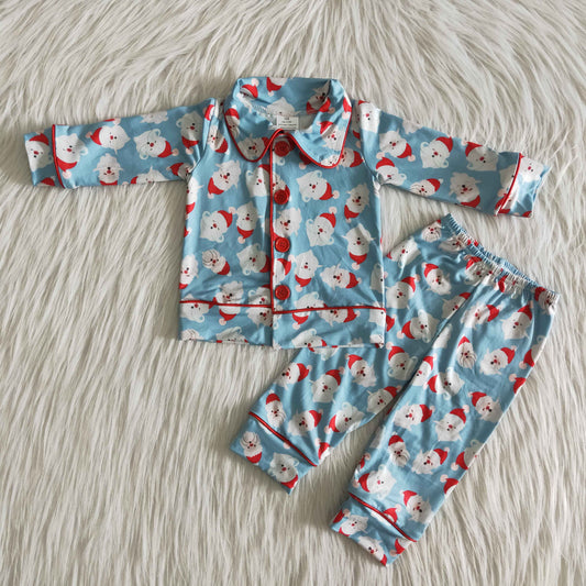 Boys Christmas Santa Pajamas Long Sleeves Pants Blue