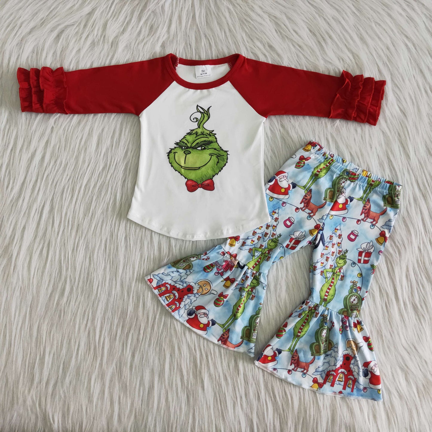 Girls Christmas Outfits Red Long Sleeves Bell Bottom Pants