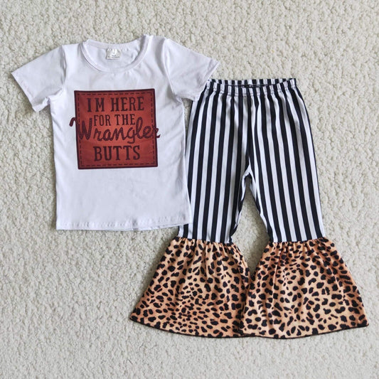 Girls Butts Outfits Short Sleeves Stripe Leopard Pants