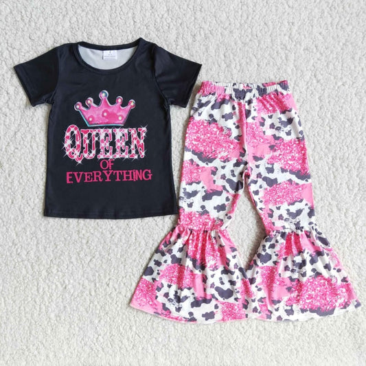 Girls Queen Outfits Short Sleeves Bell Bottom Pants