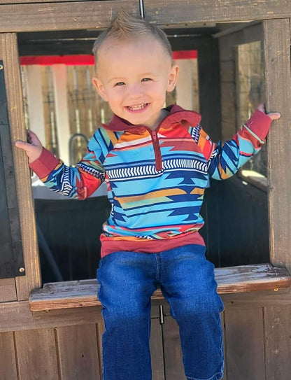 Boys Red Stripe Pullover Long Sleeves Zip