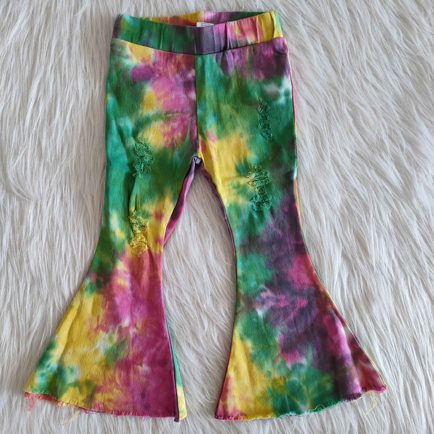 Girls Tie-dye Jeans Bell Bottom Pants Green