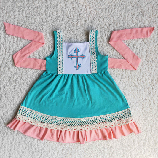 Girls Easter Cross Embroidery Dress