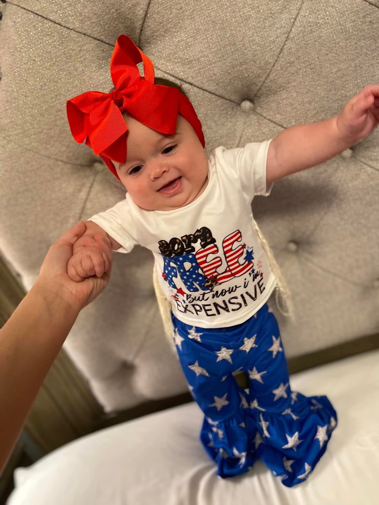 Girls USA Free Outfits Short Sleeves Tassels Blue Stars Pants