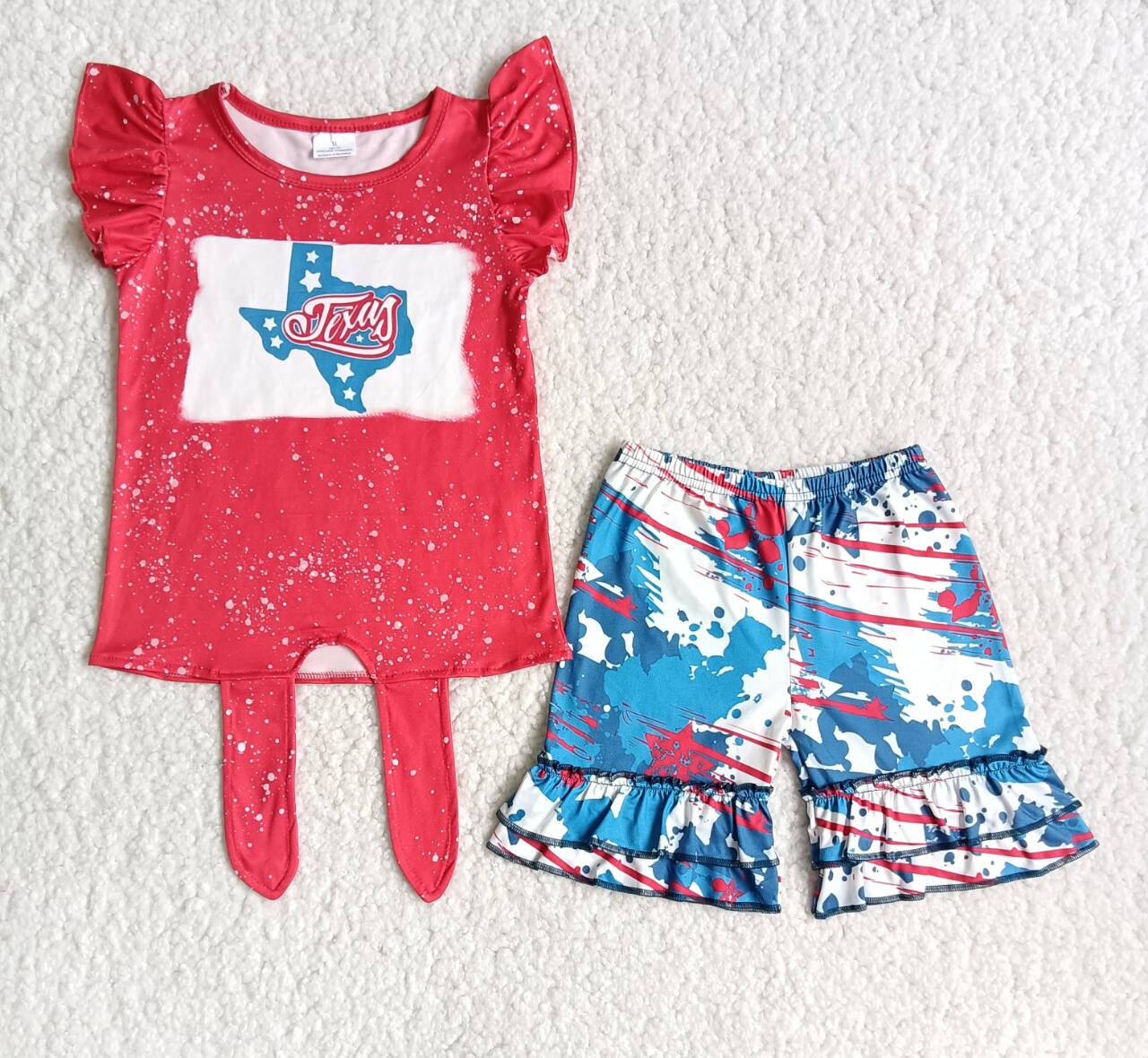 Girls Texas Red Outfits Short Sleeves Tie-dye Shorts