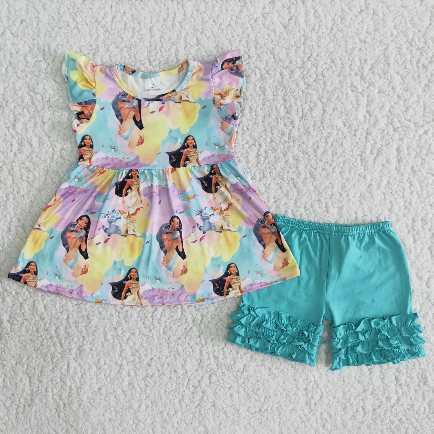 Girls Princess Outfits Short Sleeves Mint Shorts