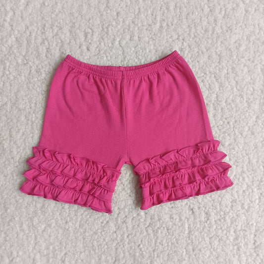 Girls Rose Red Cotton Ruffle Shorts