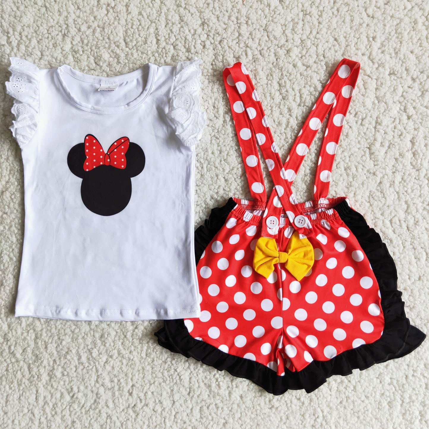 Girls Cartoon Summer Outfits Polka Dot Overall Shorts