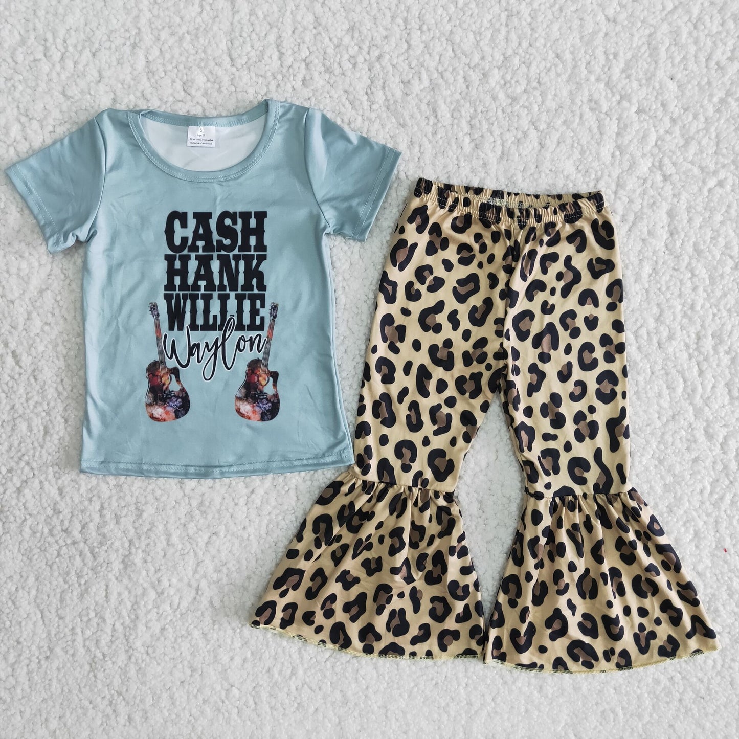 Girls Cash Outfits Short Sleeves Bell Bottom Leopard Pants