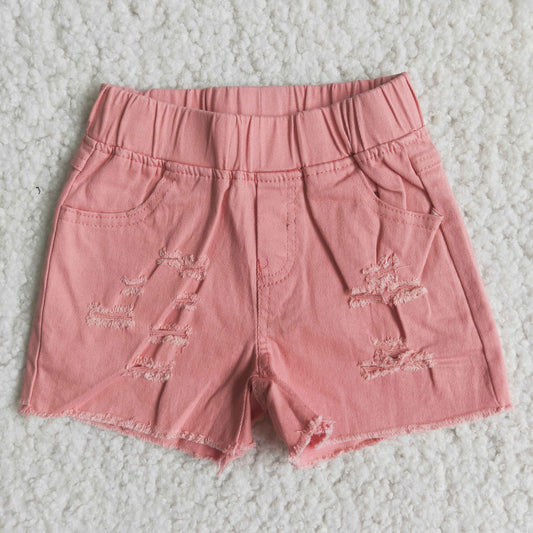 Girls Summer Pink Denim Elastic Shorts