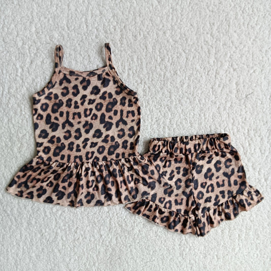 Girls Leopard Outfits Sleeveless Leopard Shorts