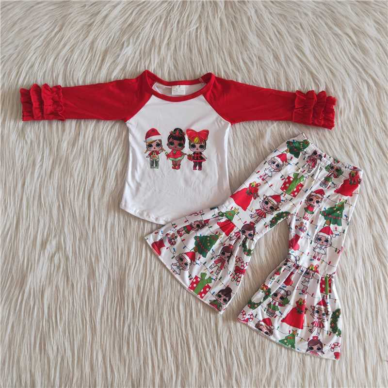 Baby Girls Christmas Outfits Long Sleeves Bell Bottom Pants Red Clothing