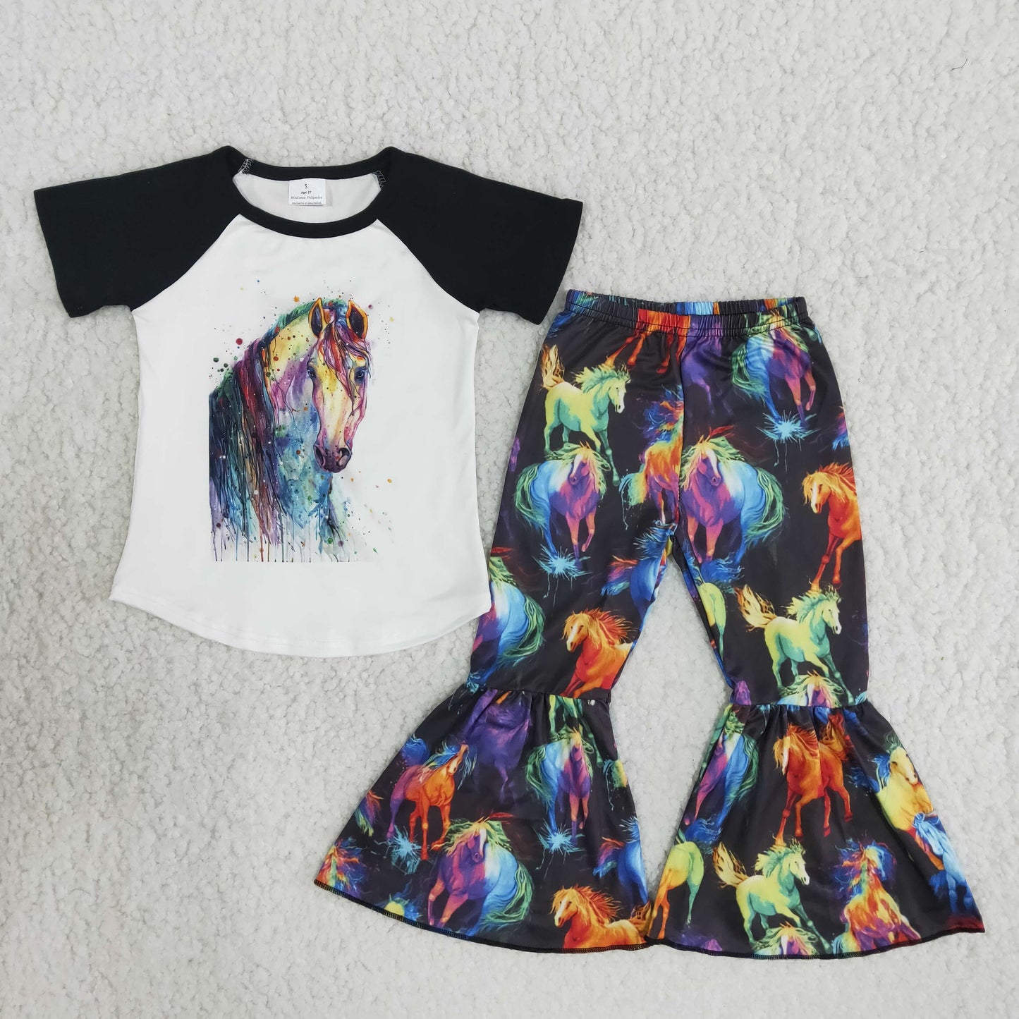 Girls Horse Outfits Short Sleeves Bell Bottom Pants