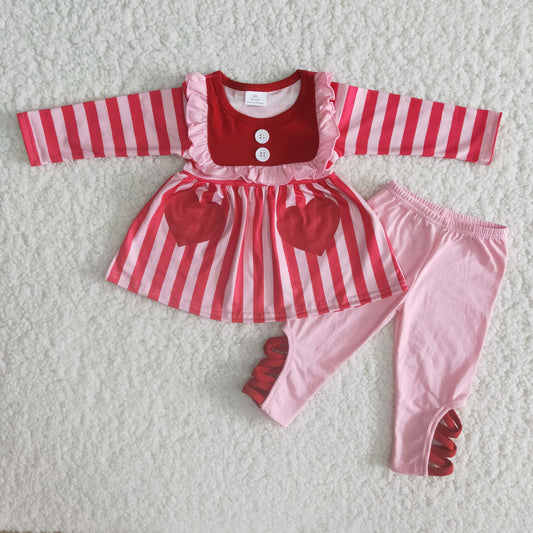 Girls Love Outfits Red Stripe Long Sleeves Pink Pants