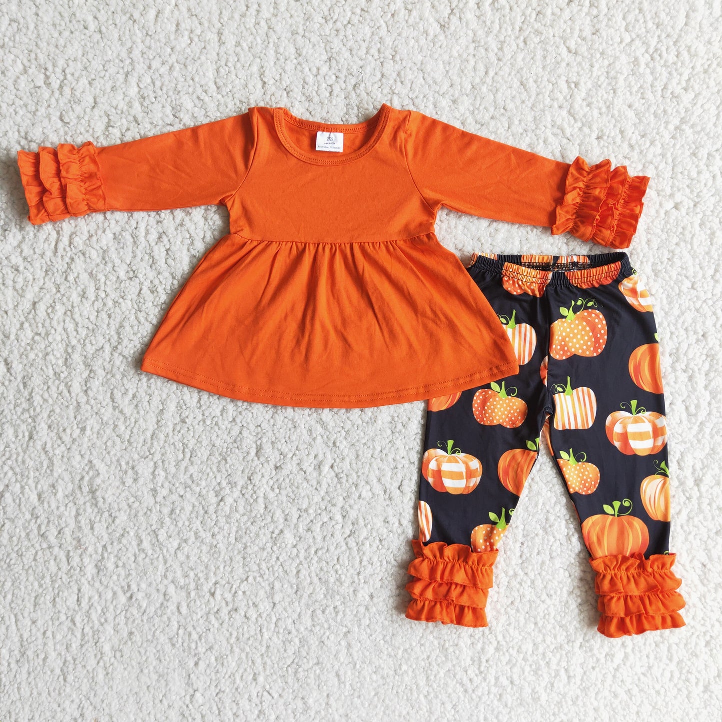 Baby Girls Pumpkin Outfits Long Sleeves Ruffles Pants Orange Clothing