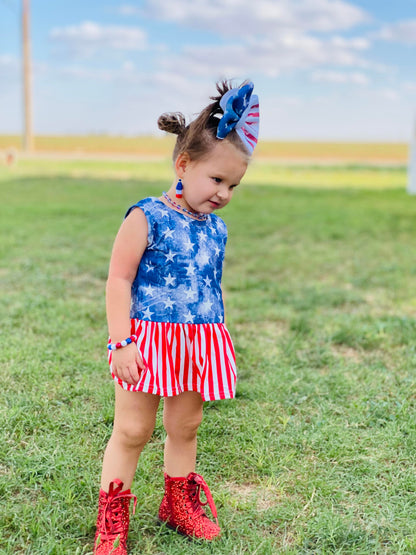 Girls July Fourth Blue Stars Bummies