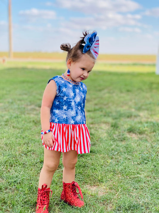 Girls July Fourth Blue Stars Bummies
