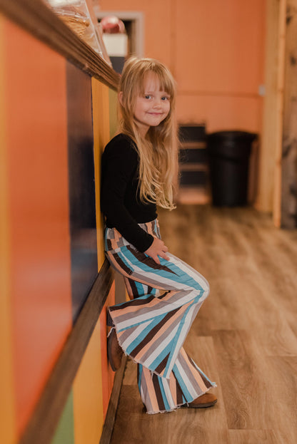 P0002 Girls Bell Bottom Stripe Jeans Pants
