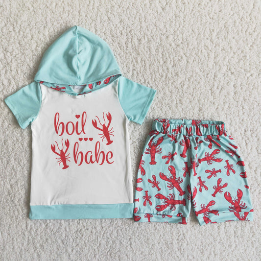 Boys Boil Crawfish Babe Outfits Short Sleeves Hoodies Shorts