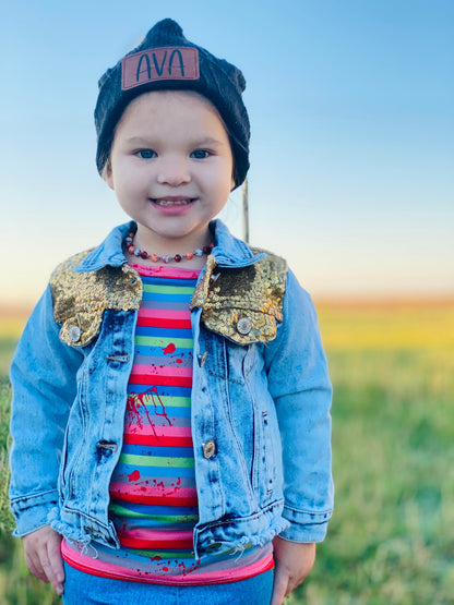 Girls Sky Blue Denim Jacket Sequined