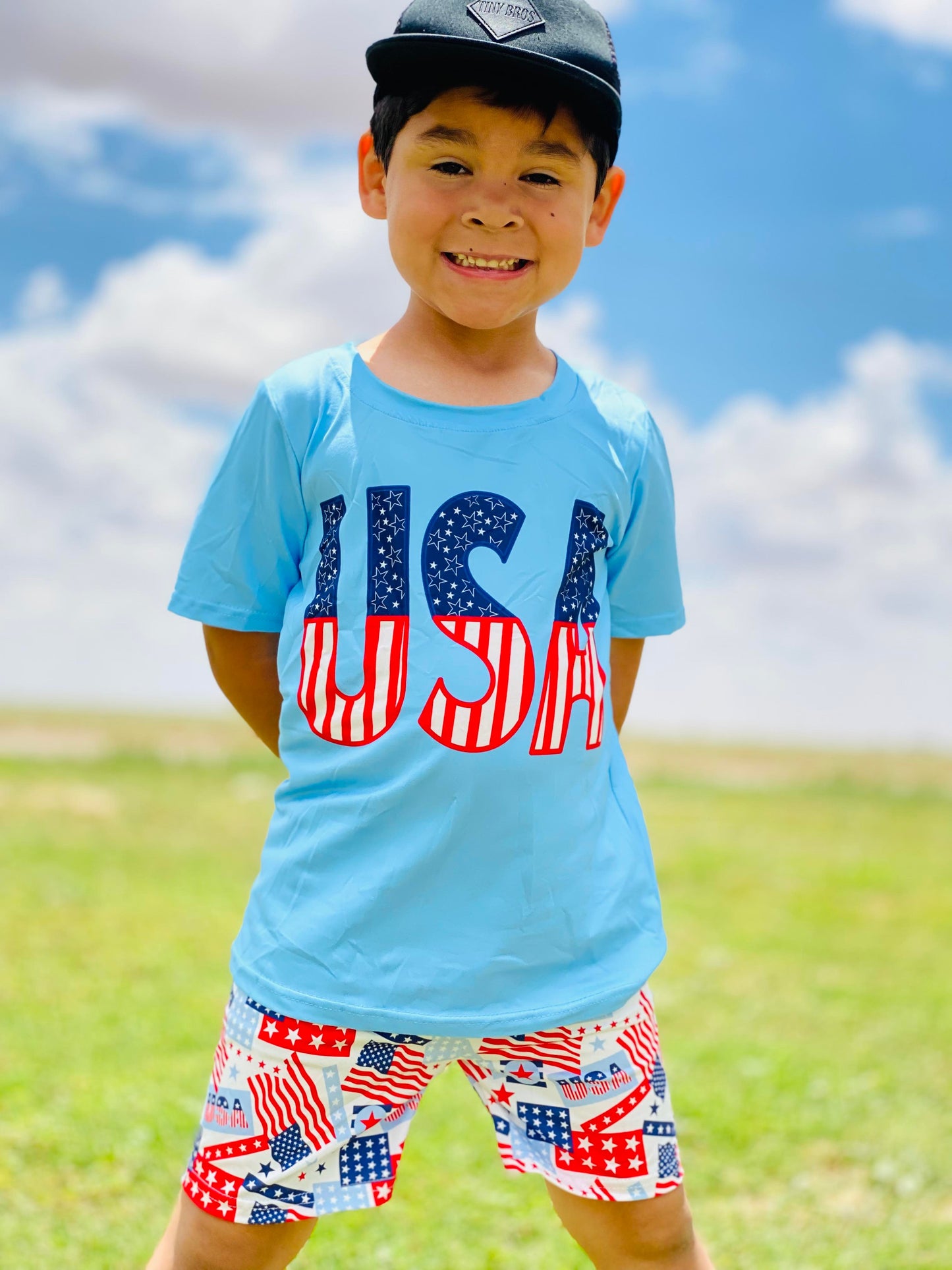 Boys USA Outfits Short Sleeves Blue Shorts