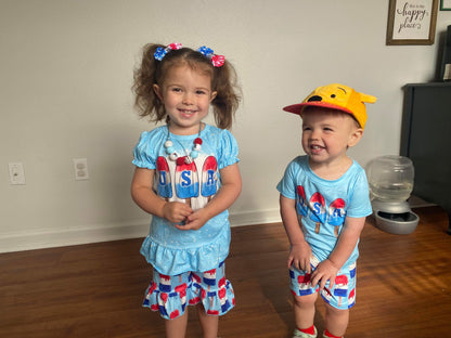 Girls USA Outfits Short Sleeves Blue Shorts