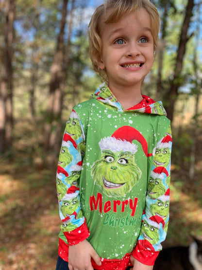 2.99 6 A19-19 Boys Merry Christmas Hoodies Shirt Top Long Sleeves Green