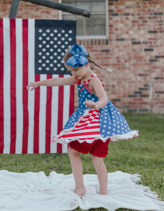 Girls Blue Stars Outfits Sleeveless Red Shorts