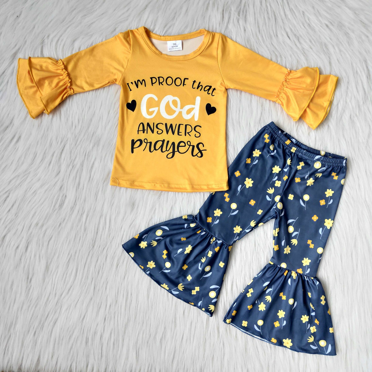 Girls God Yellow Outfits Floral Pants Blue