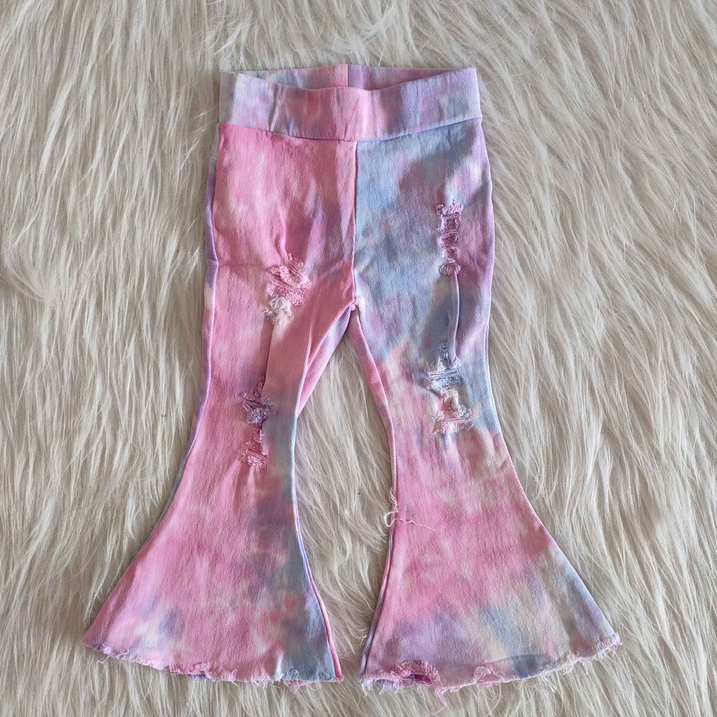 Girls Tie-dye Jeans Bell Bottom Pants Pink