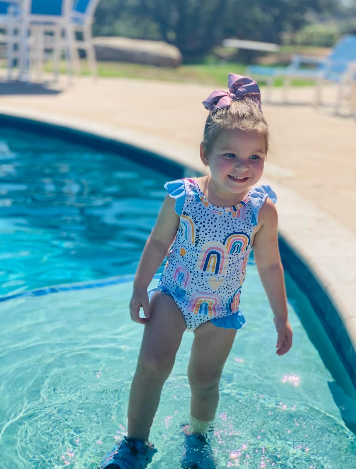 Girls Rainbow Sky Blue Bathing Suit