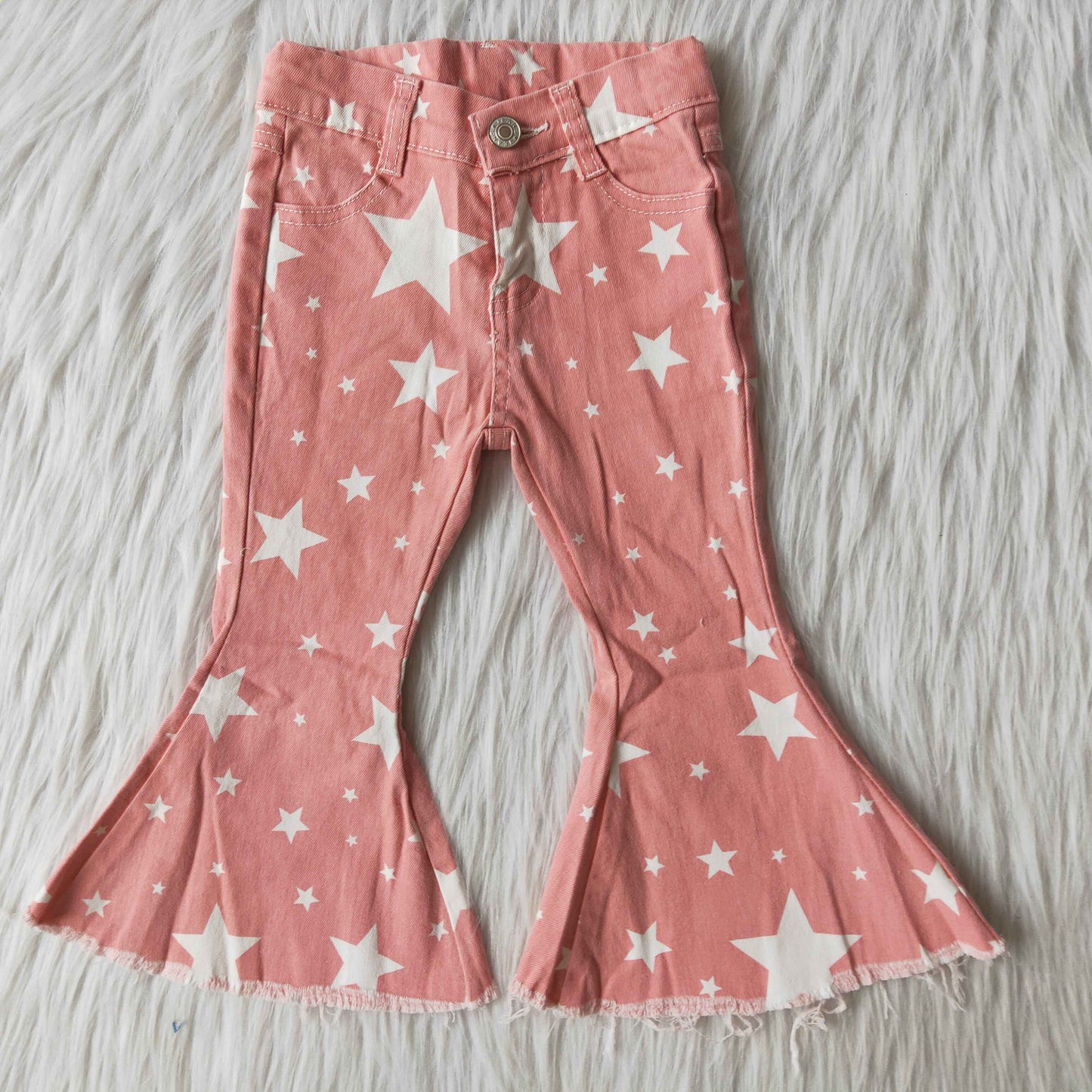 Girls Pink Stars Jeans Bell Bottom Pants