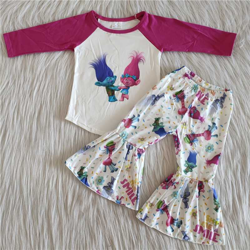 Girls Cartoon Outfits Long Sleeves Purple Pants