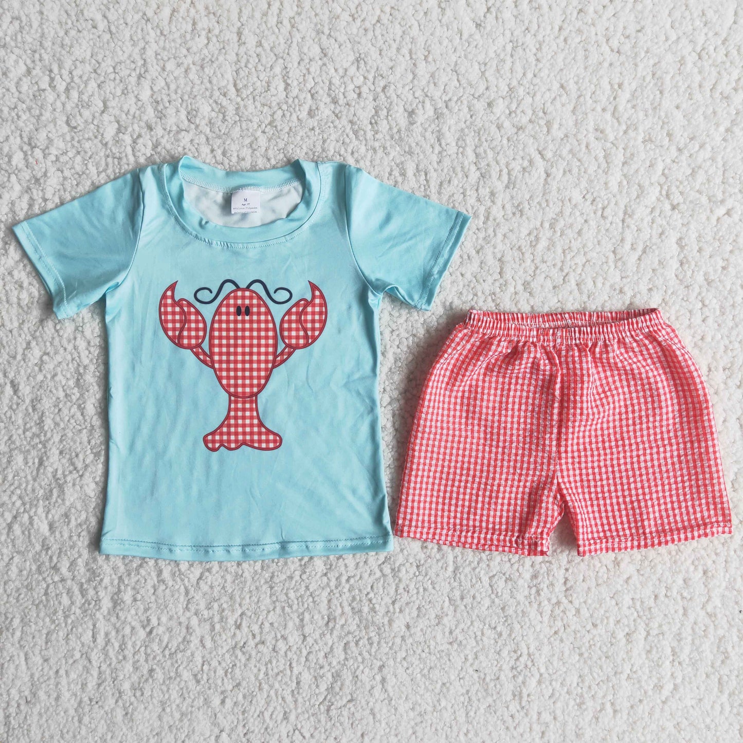 Boys Crawfish Outfits Short Sleeves Red Shorts